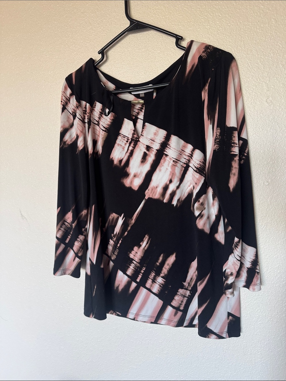 Calvin Klein Black and Blush Tie-Dye Long Sleeve Top